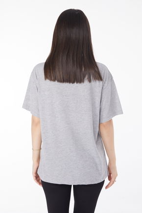 Baskılı T-shirt Gri - 25694