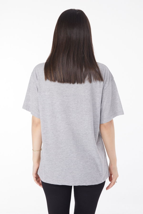 Baskılı T-shirt Gri - 25694