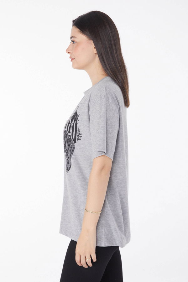 Baskılı T-shirt Gri - 25694