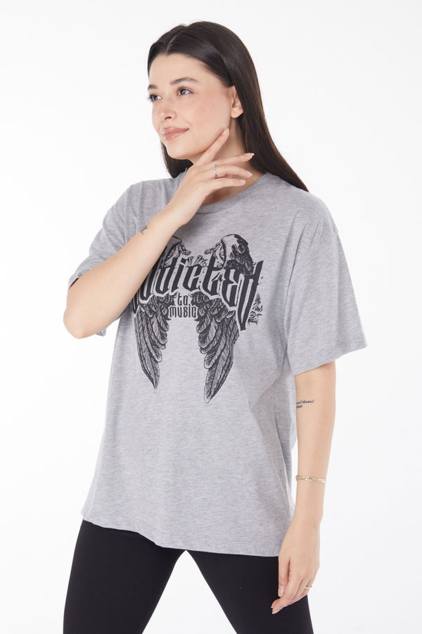 Baskılı T-shirt Gri - 25694