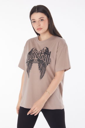 Baskılı T-shirt Vizon - 25694