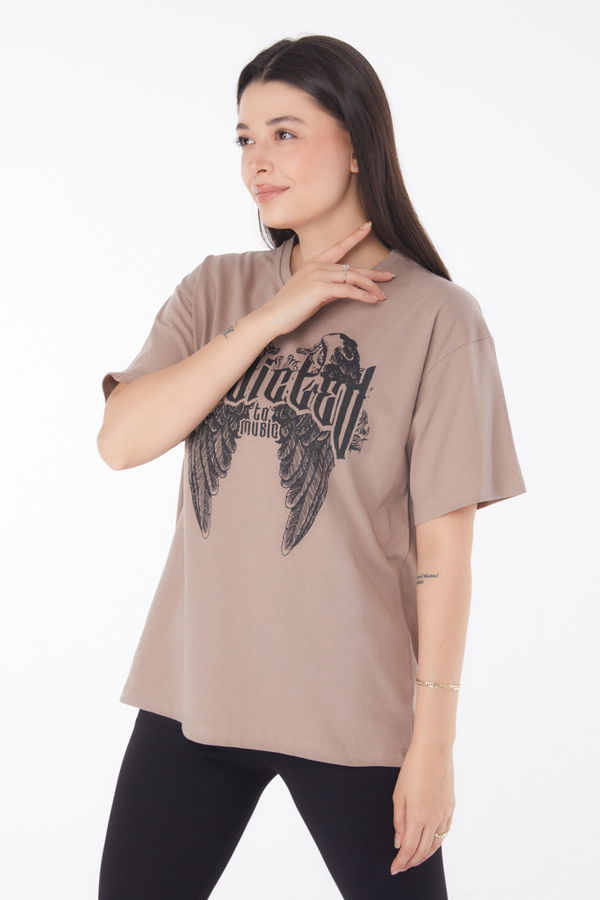 Baskılı T-shirt Vizon - 25694