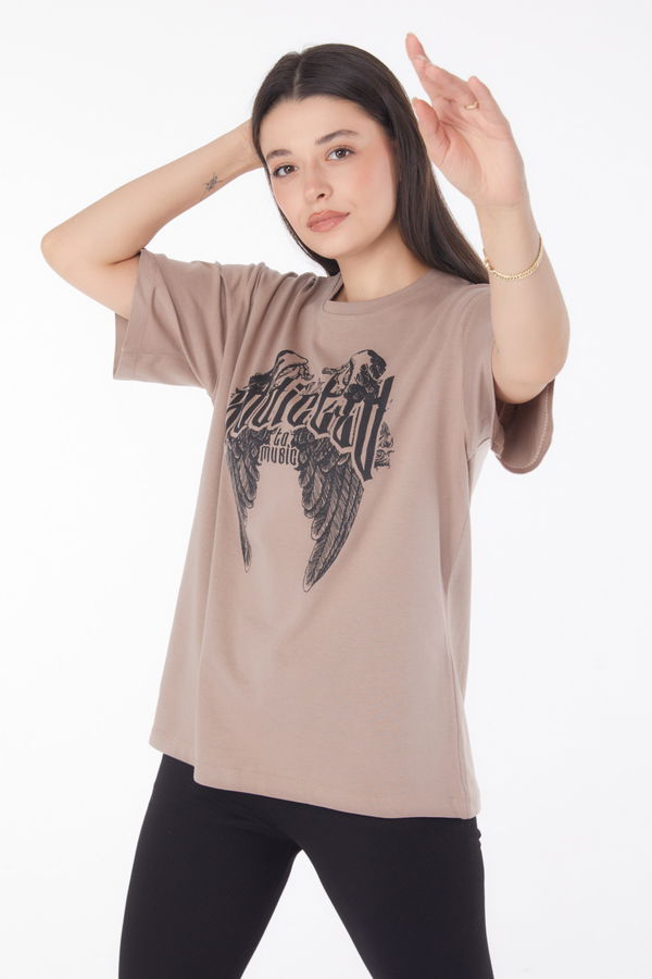 Baskılı T-shirt Vizon - 25694