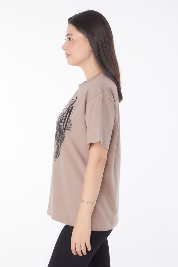 Baskılı T-shirt Vizon - 25694