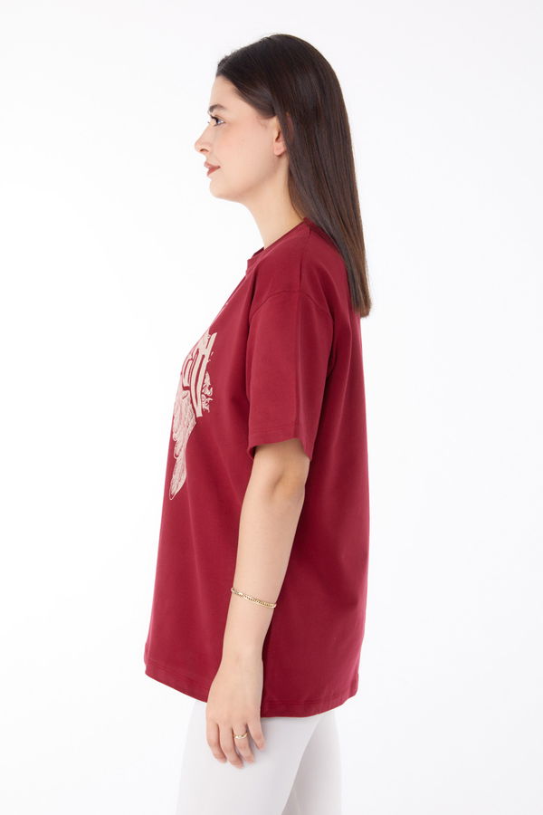 Baskılı T-shirt Bordo - 25694