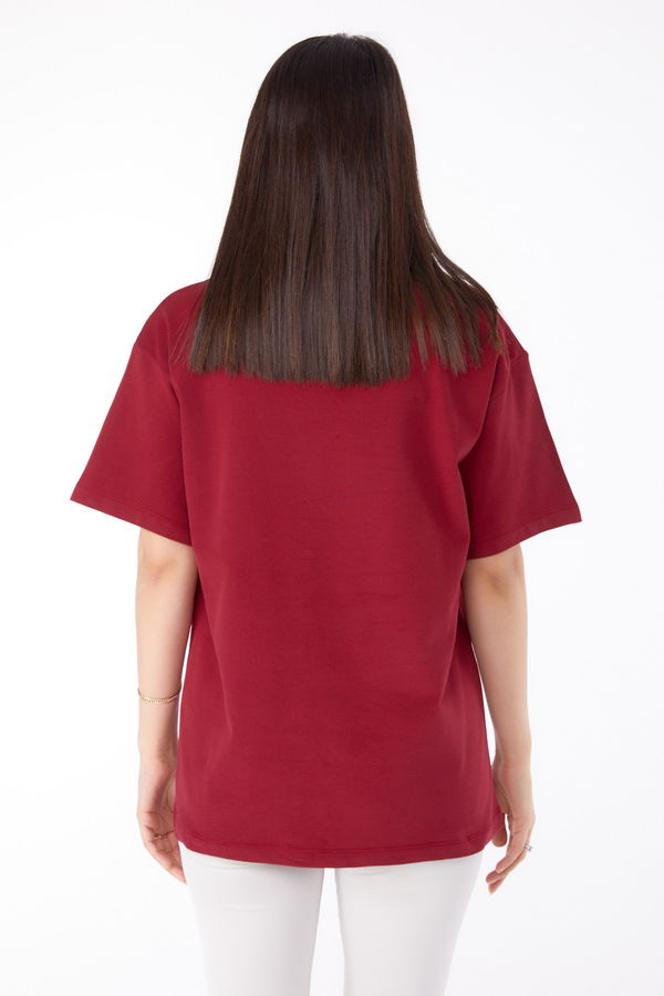 Baskılı T-shirt Bordo - 25694