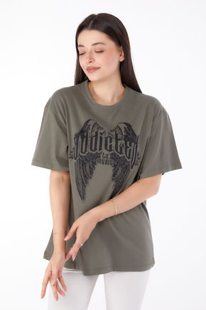 Baskılı T-shirt Haki - 25694