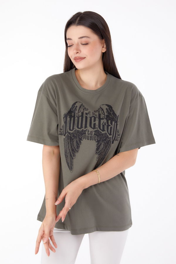 Baskılı T-shirt Haki - 25694