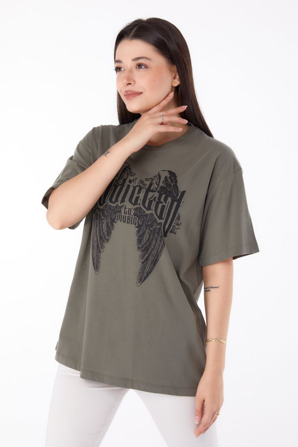 Baskılı T-shirt Haki - 25694