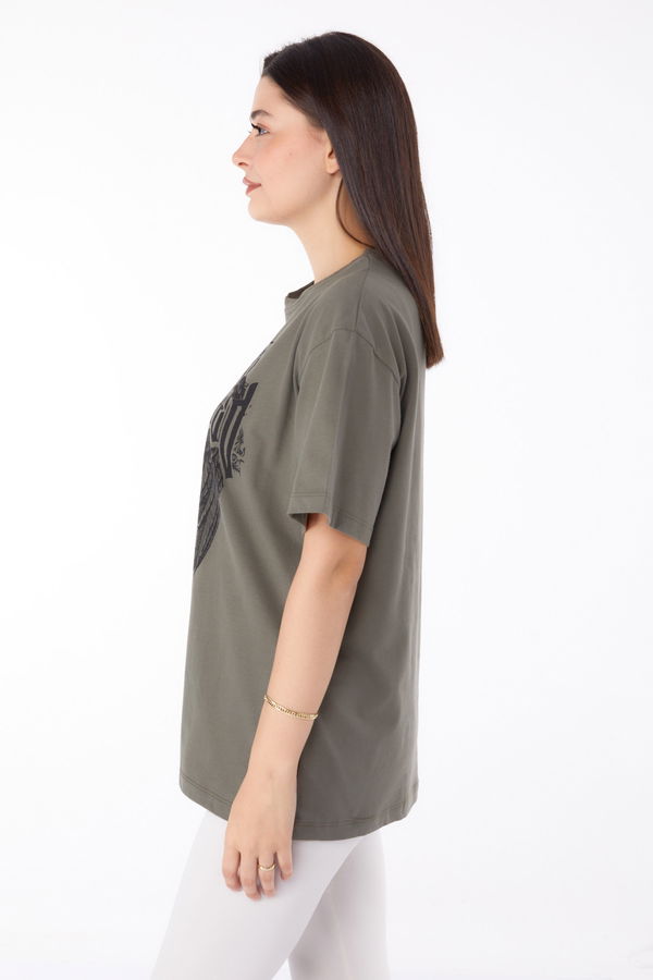 Baskılı T-shirt Haki - 25694