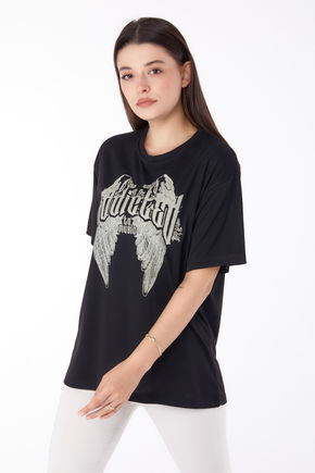 Baskılı T-shirt Siyah - 25694