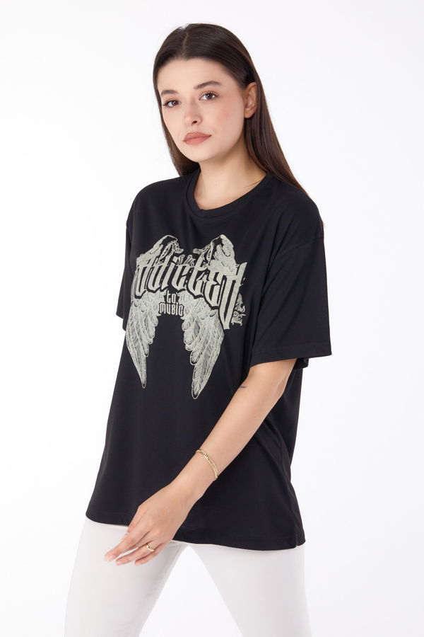 Baskılı T-shirt Siyah - 25694