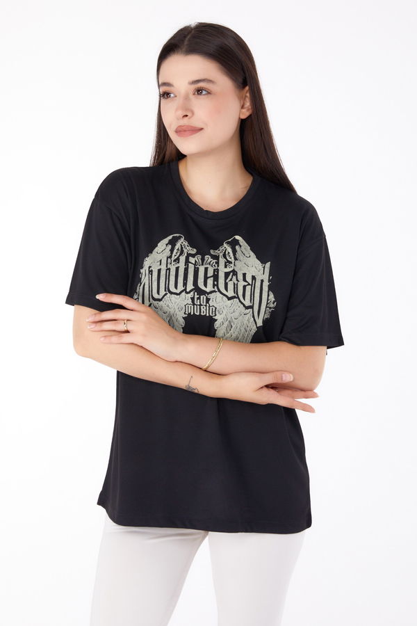 Baskılı T-shirt Siyah - 25694