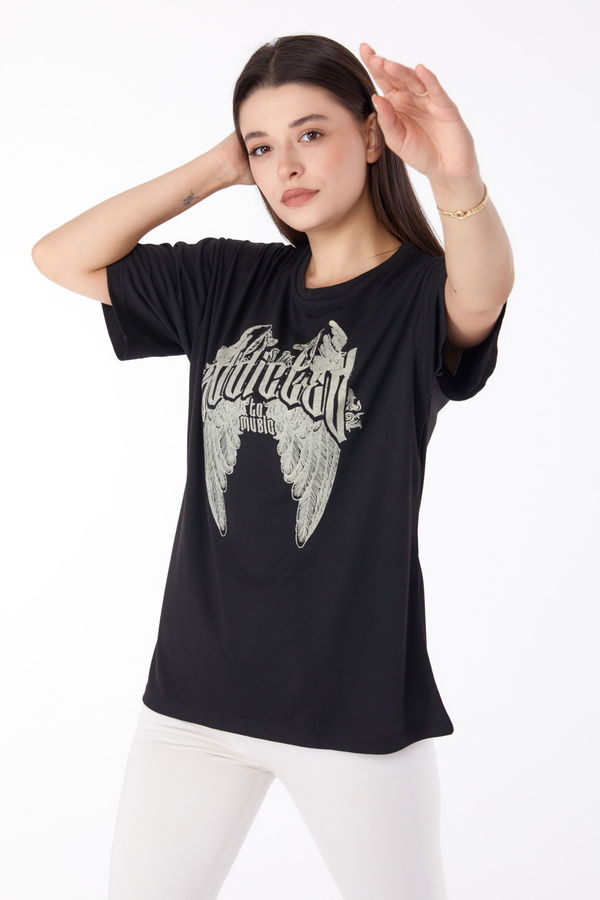 Baskılı T-shirt Siyah - 25694