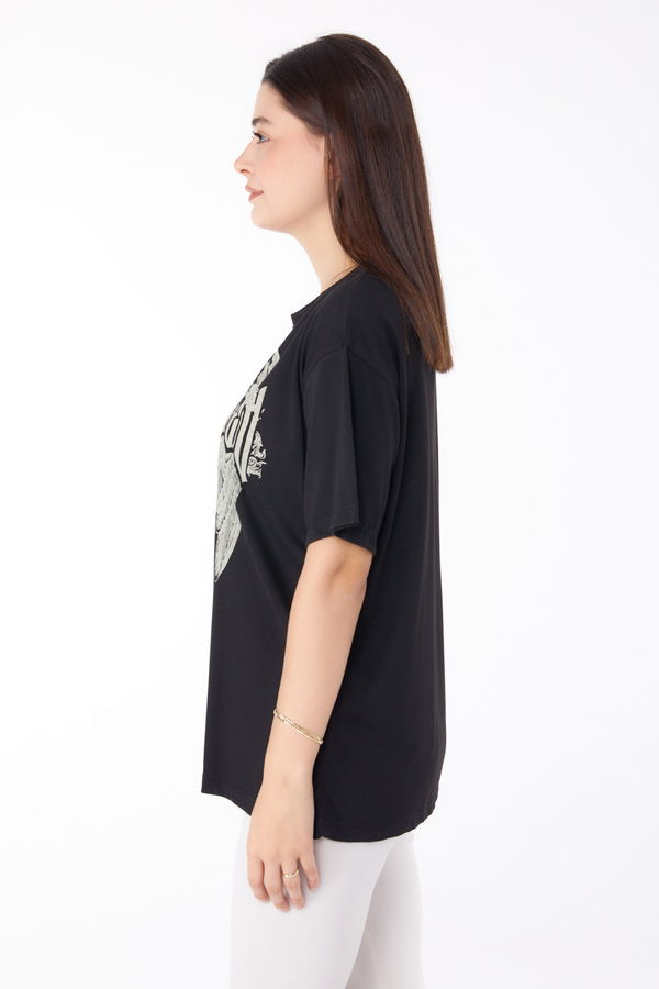 Baskılı T-shirt Siyah - 25694