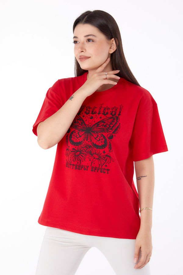 Baskılı T-shirt Kırmızı - 25695