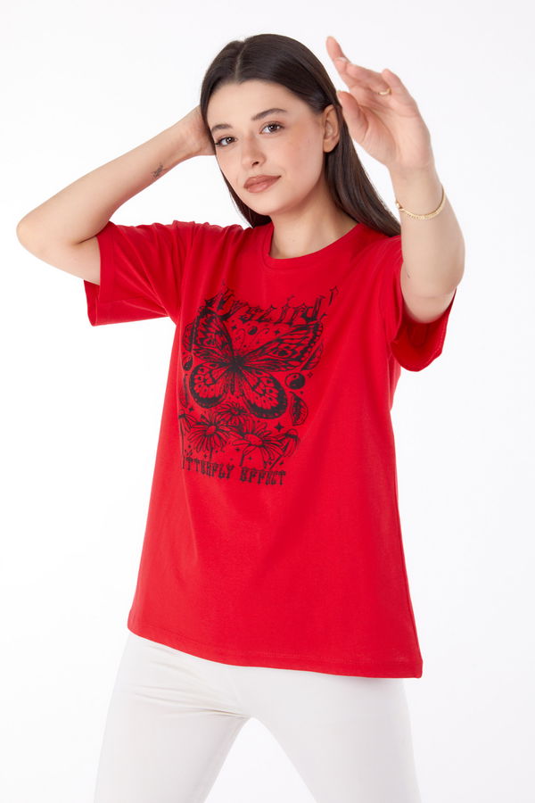 Baskılı T-shirt Kırmızı - 25695
