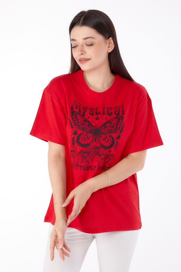 Baskılı T-shirt Kırmızı - 25695