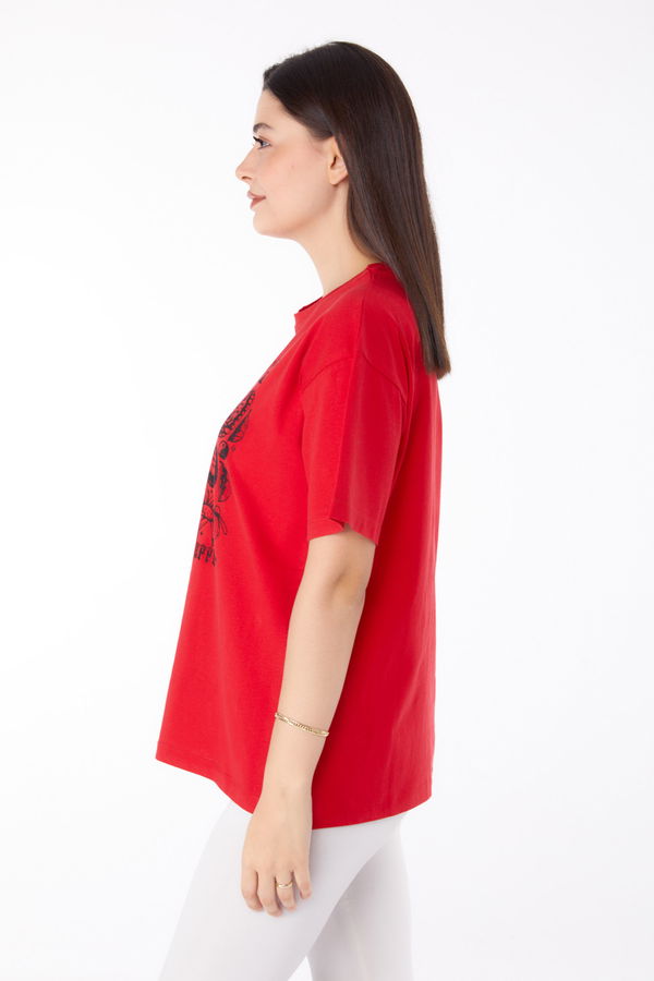 Baskılı T-shirt Kırmızı - 25695