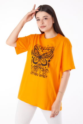 Baskılı T-shirt Turuncu - 25695