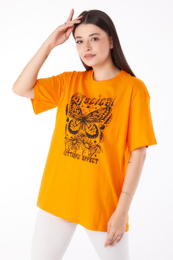 Baskılı T-shirt Turuncu - 25695