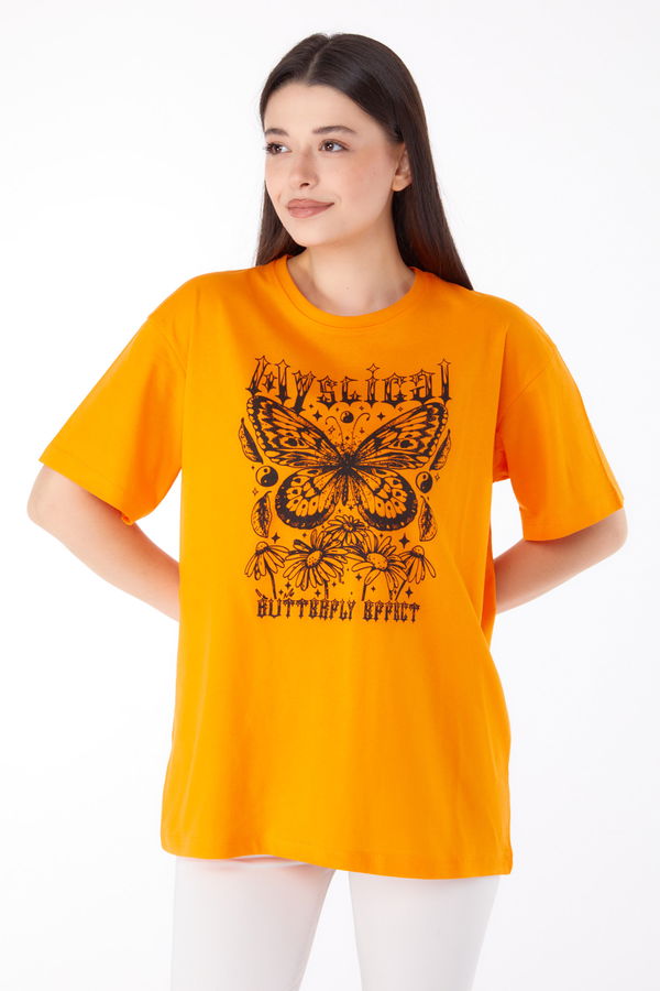 Baskılı T-shirt Turuncu - 25695