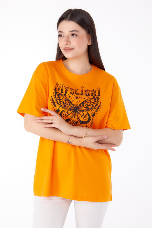 Baskılı T-shirt Turuncu - 25695