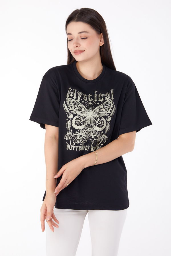 Baskılı T-shirt Siyah - 25695 SİYAH