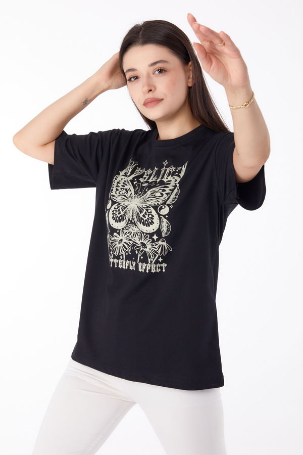 Baskılı T-shirt Siyah - 25695 SİYAH