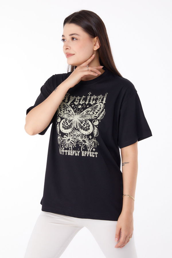 Baskılı T-shirt Siyah - 25695 SİYAH