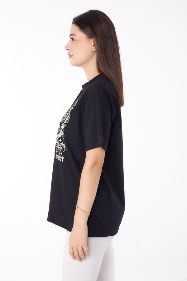 Baskılı T-shirt Siyah - 25695 SİYAH