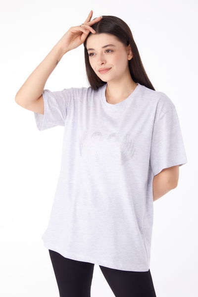 Taşlı T-shirt Gri - 25696