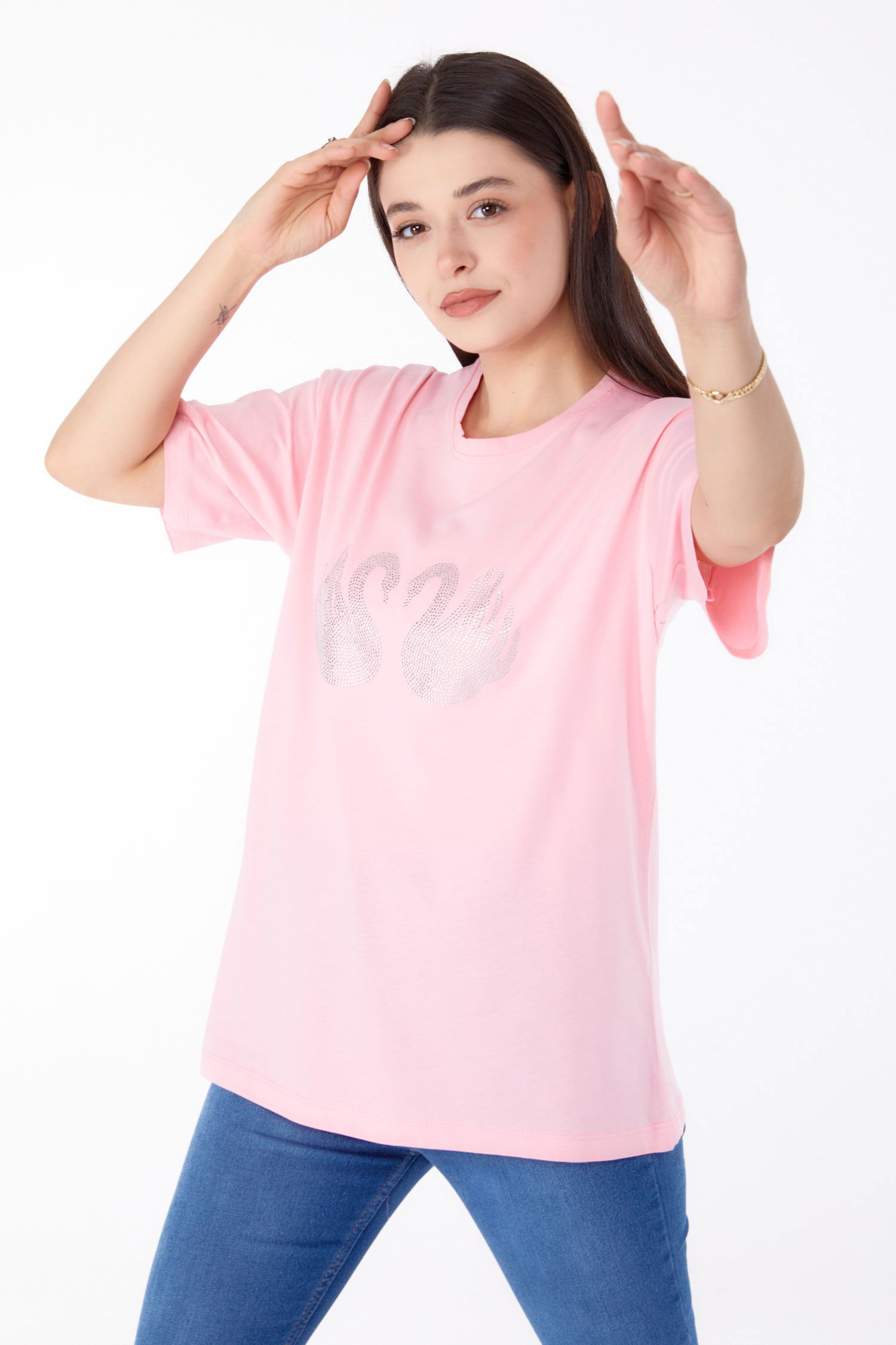 Taşlı T-shirt Pembe - 25696