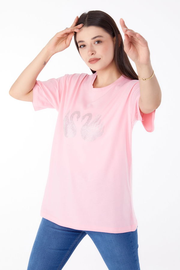 Taşlı T-shirt Pembe - 25696