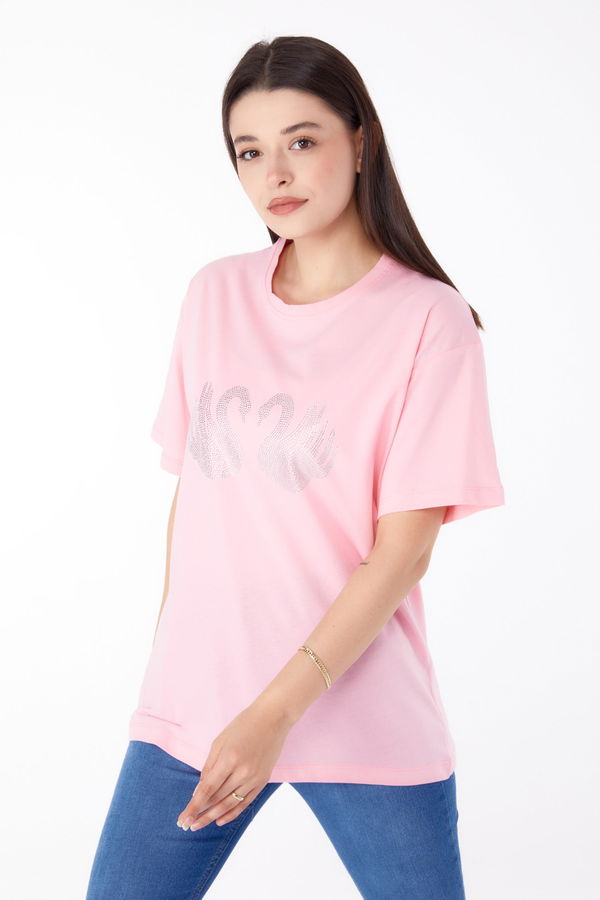 Taşlı T-shirt Pembe - 25696