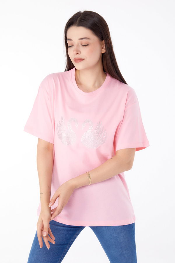 Taşlı T-shirt Pembe - 25696