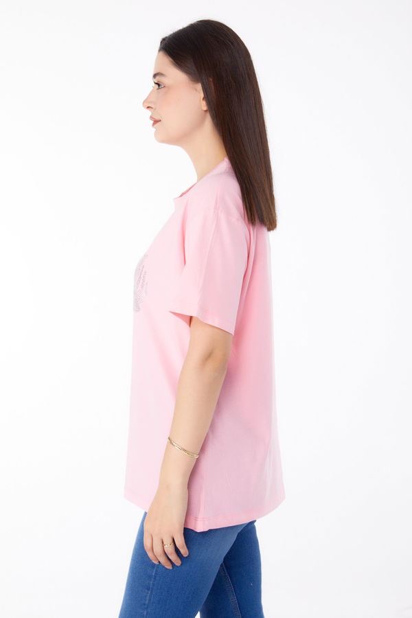 Taşlı T-shirt Pembe - 25696