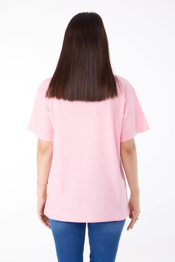 Taşlı T-shirt Pembe - 25696