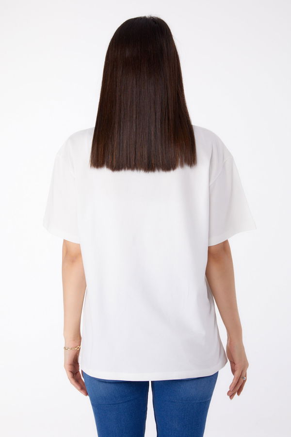 Taşlı T-shirt" Beyaz - 25697