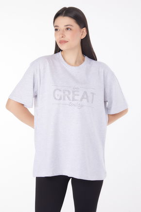 Taşlı T-shirt" Gri - 25697