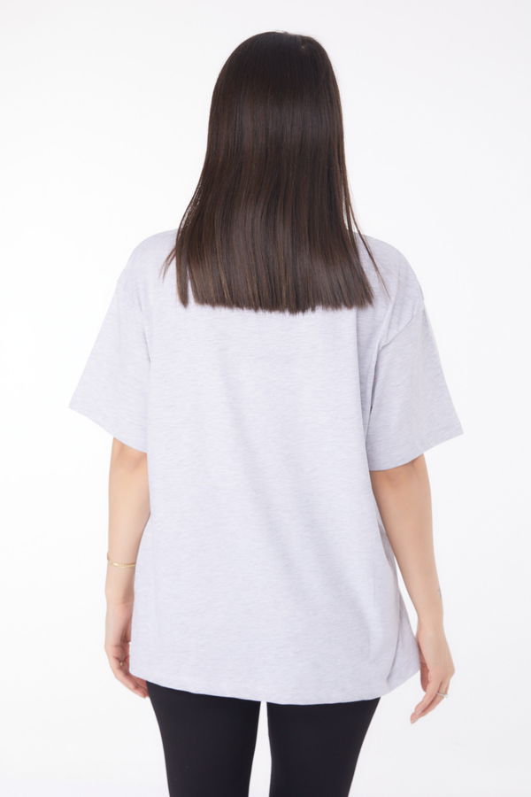 Taşlı T-shirt" Gri - 25697