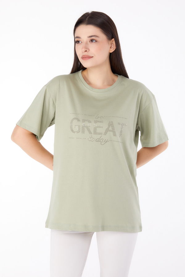 Taşlı T-shirt" Yeşil - 25697
