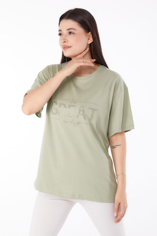 Taşlı T-shirt" Yeşil - 25697