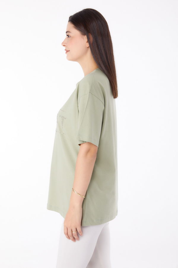 Taşlı T-shirt" Yeşil - 25697