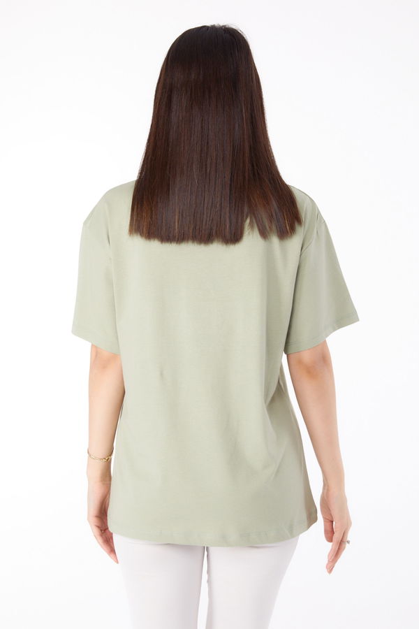 Taşlı T-shirt" Yeşil - 25697