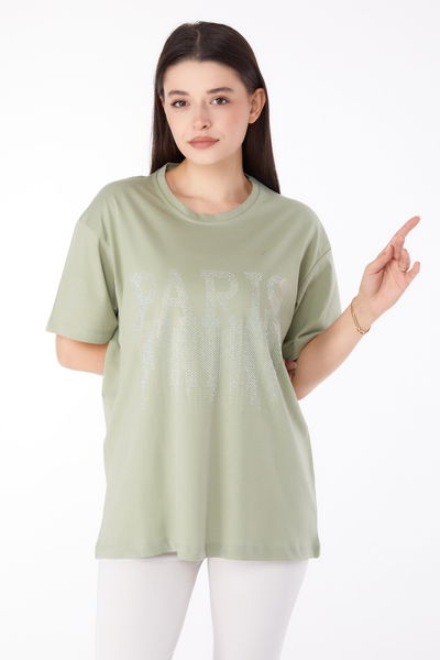 Taşlı T-shirt Yeşil - 25698
