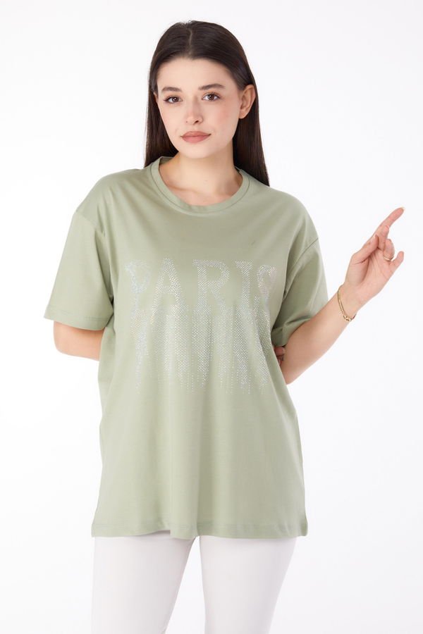 Taşlı T-shirt Yeşil - 25698