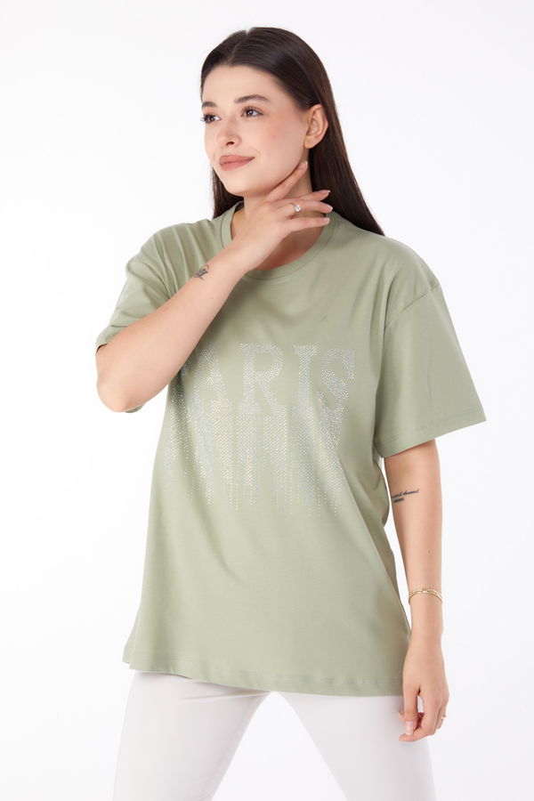 Taşlı T-shirt Yeşil - 25698