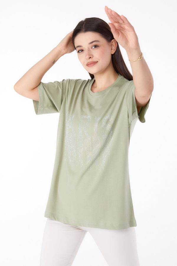 Taşlı T-shirt Yeşil - 25698