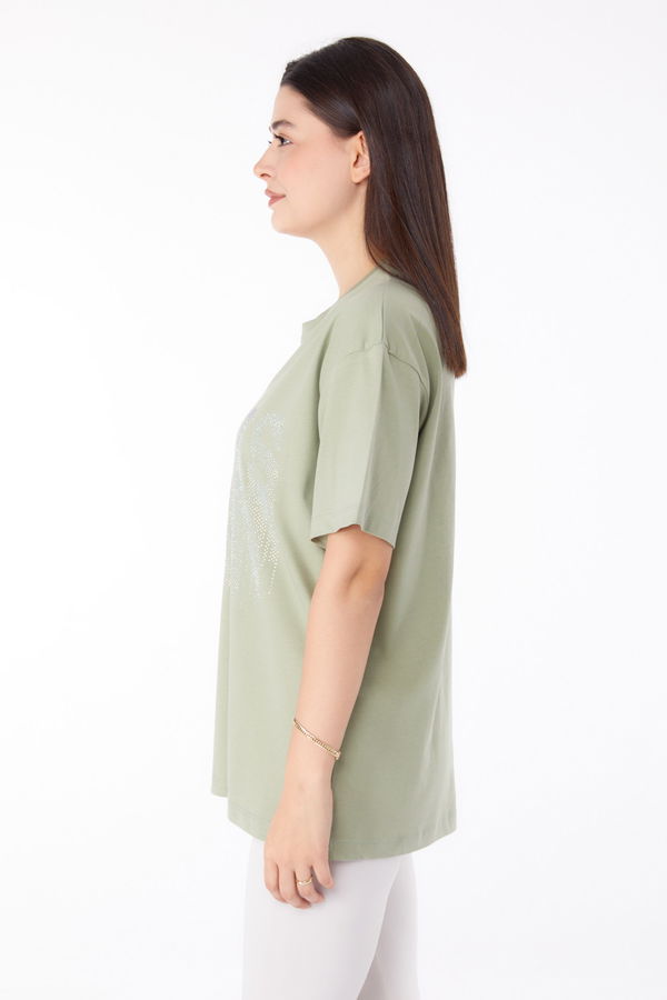 Taşlı T-shirt Yeşil - 25698